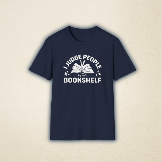 I Judge People by Their Bookshelf – Vintage Book Lover Tee