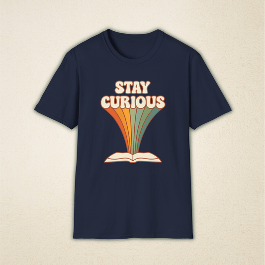 Stay Curious T-Shirt — Retro Rainbow Book Lover Tee