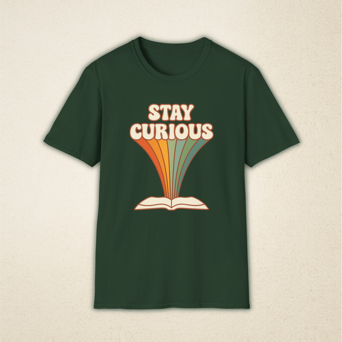Stay Curious T-Shirt — Retro Rainbow Book Lover Tee